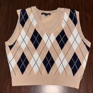 Sweater vest- Haute Monde Cream Boxy Ribbed Top